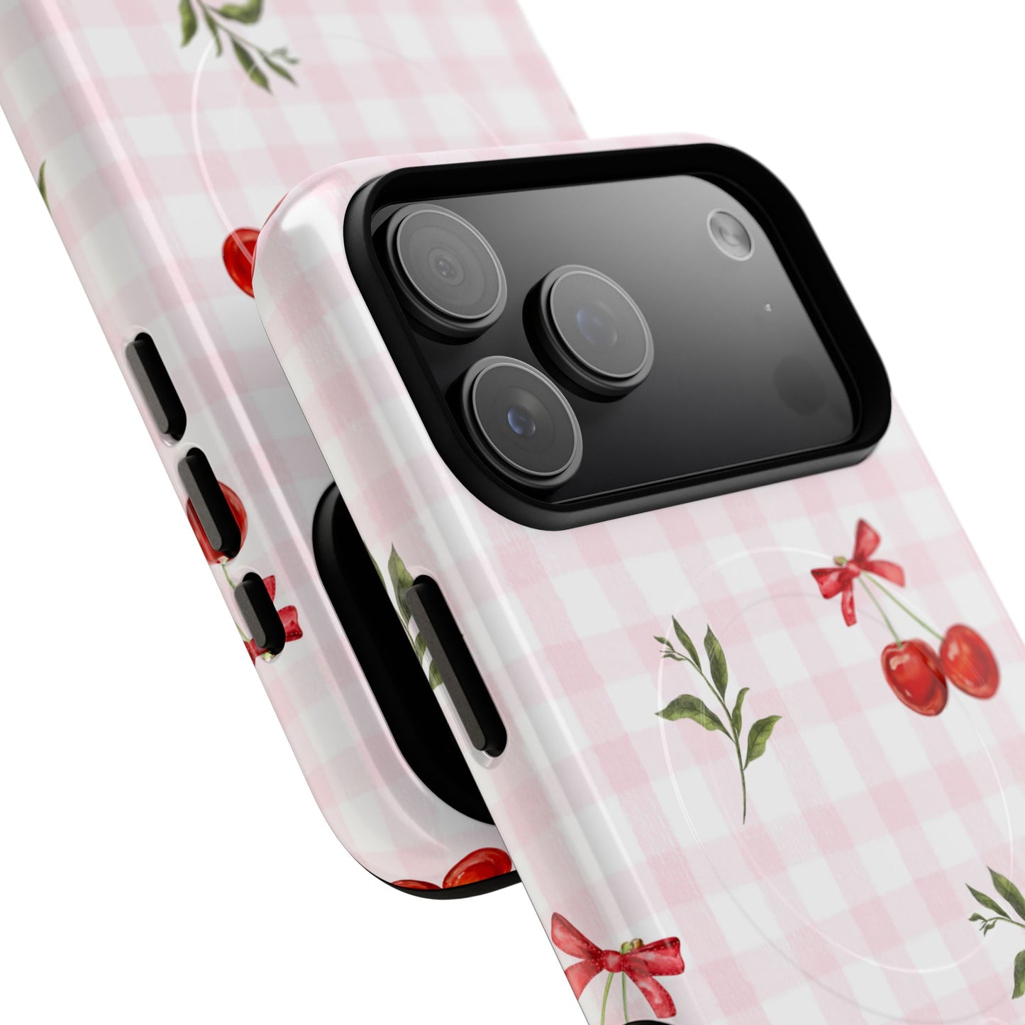 Cherry Pink Plaid MagSafe iPhone Case