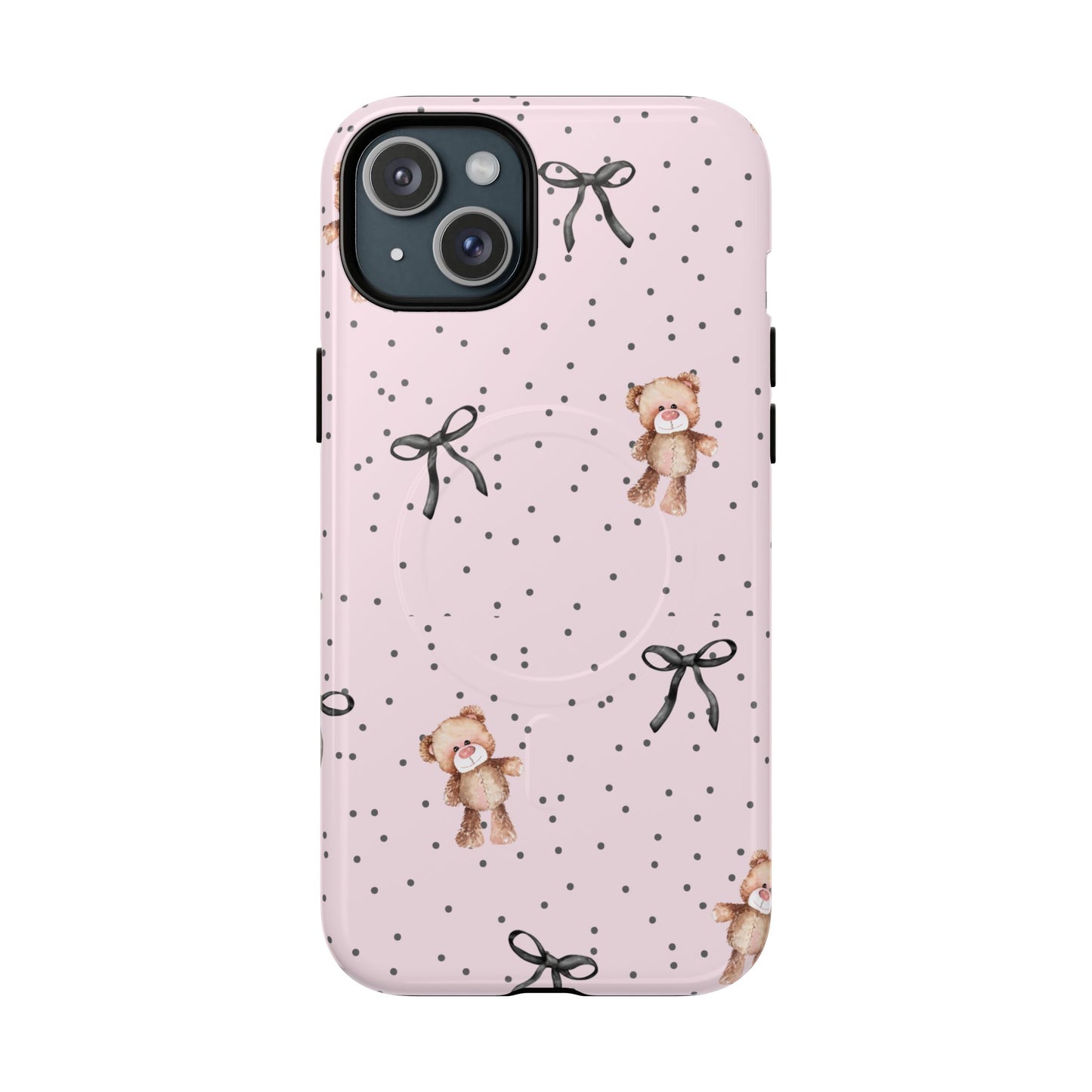 Teddy Bear Black Bow Pink MagSafe iPhone Case