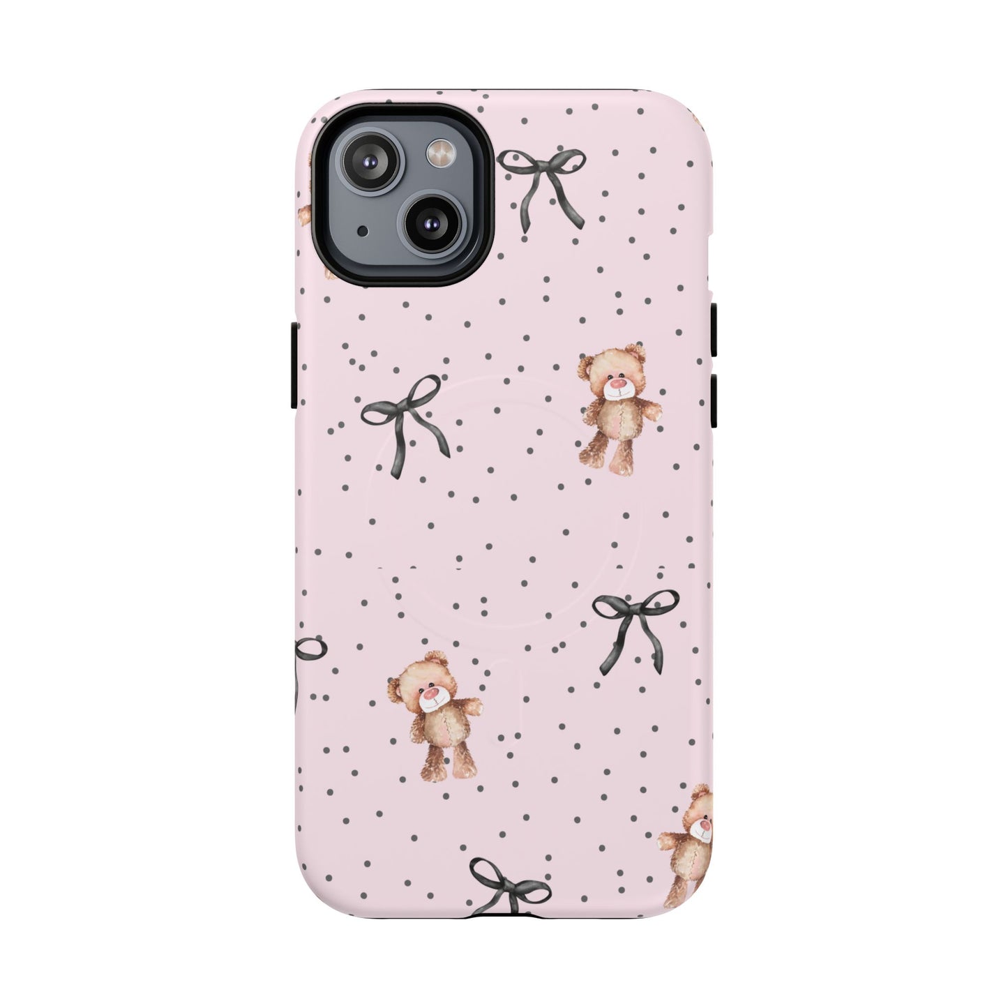 Teddy Bear Black Bow Pink MagSafe iPhone Case