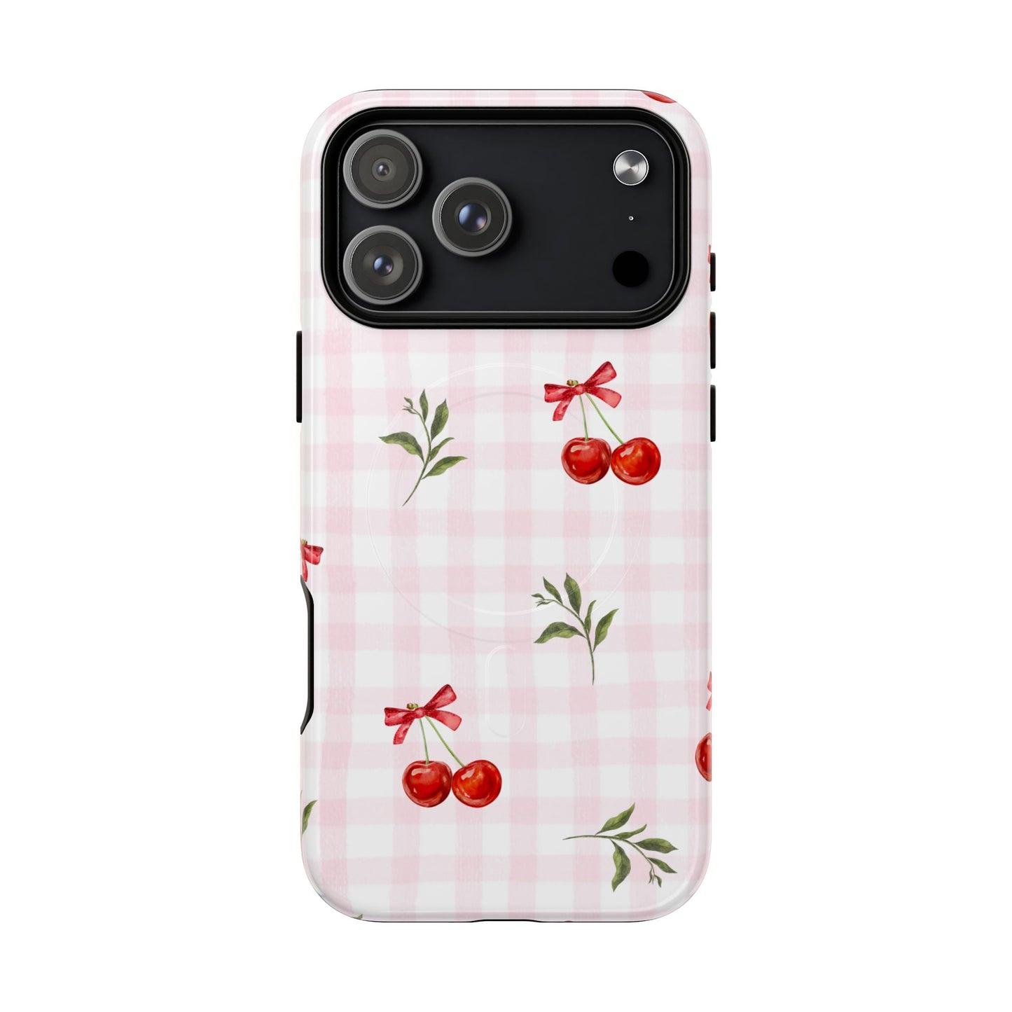 Cherry Pink Plaid MagSafe iPhone Case