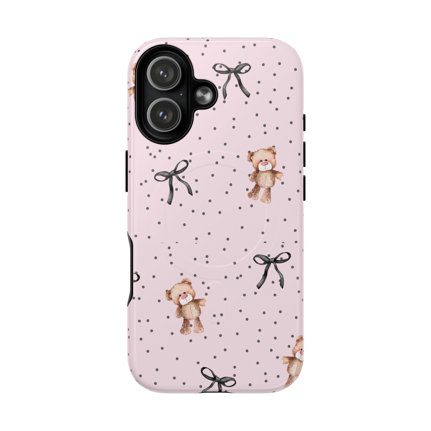 Teddy Bear Black Bow Pink MagSafe iPhone Case