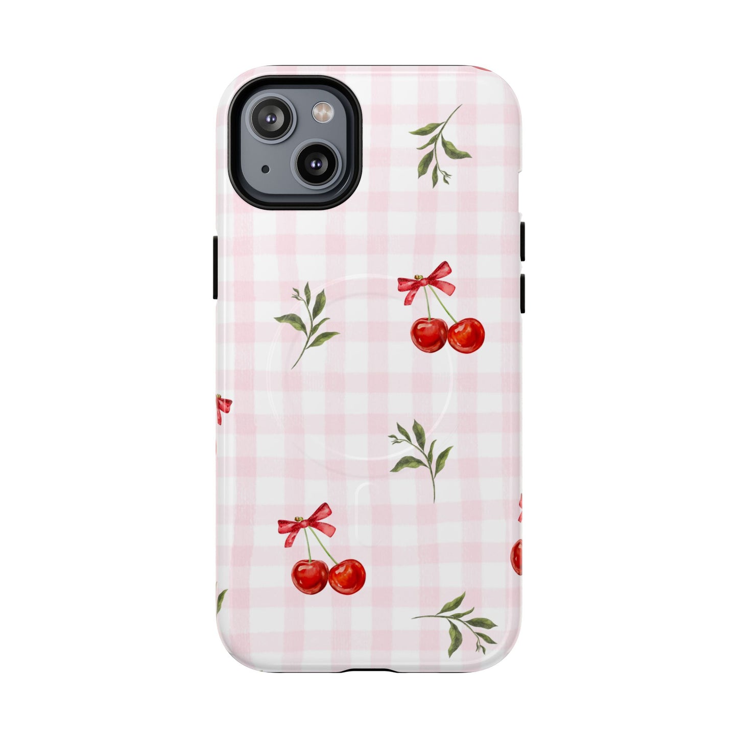 Cherry Pink Plaid MagSafe iPhone Case