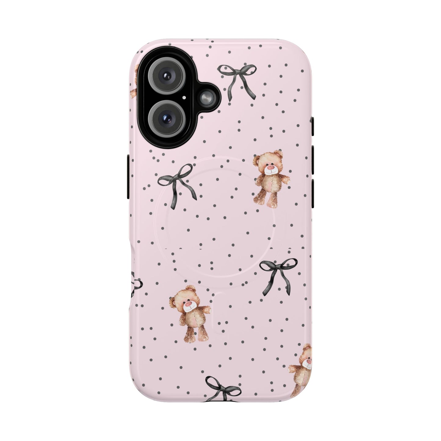 Teddy Bear Black Bow Pink MagSafe iPhone Case