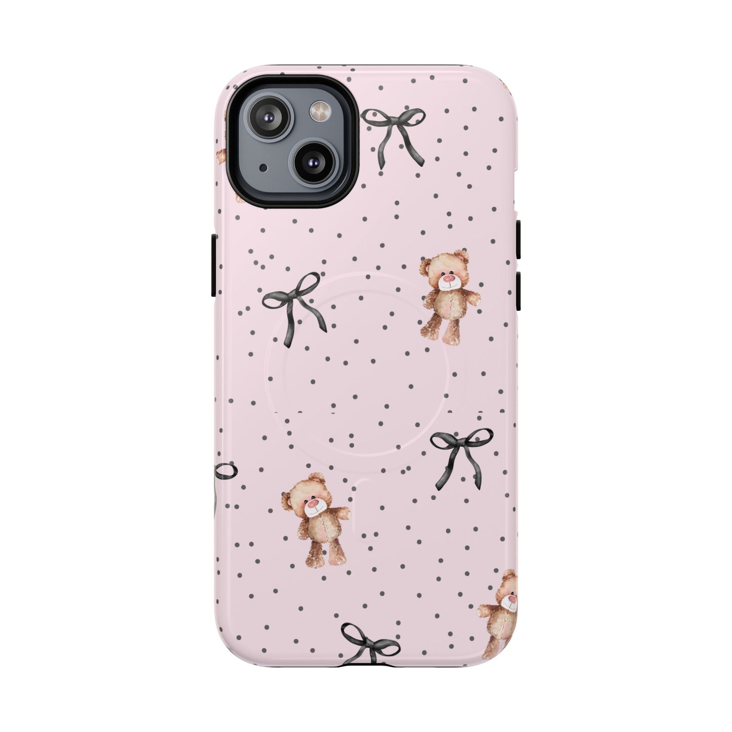 Teddy Bear Black Bow Pink MagSafe iPhone Case