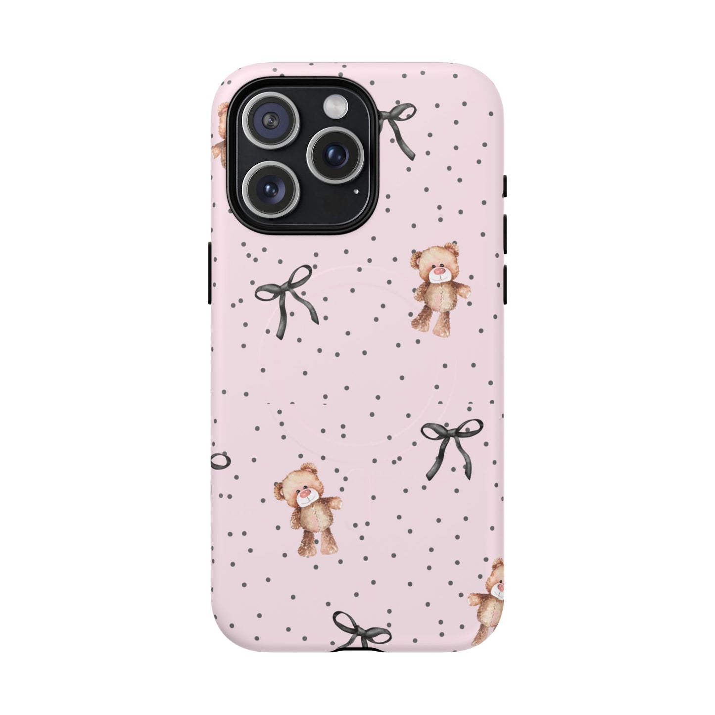 Teddy Bear Black Bow Pink MagSafe iPhone Case