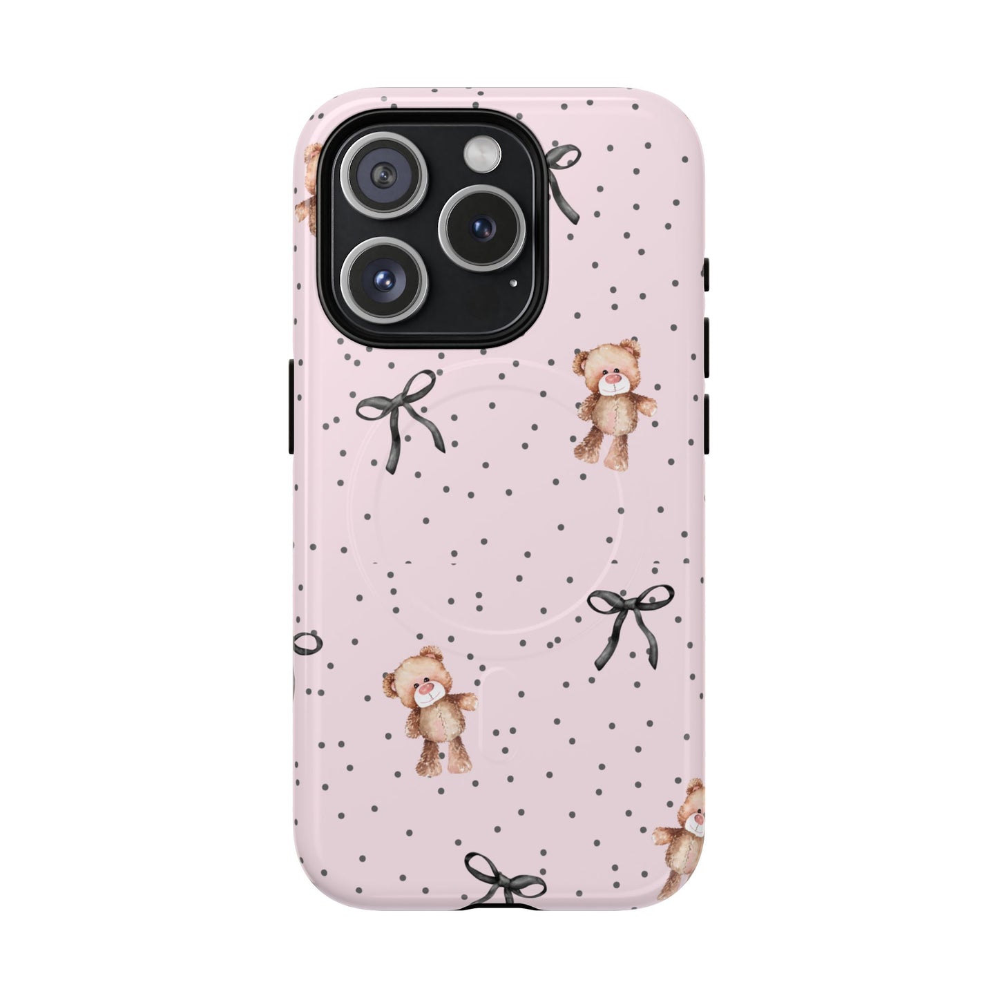 Teddy Bear Black Bow Pink MagSafe iPhone Case