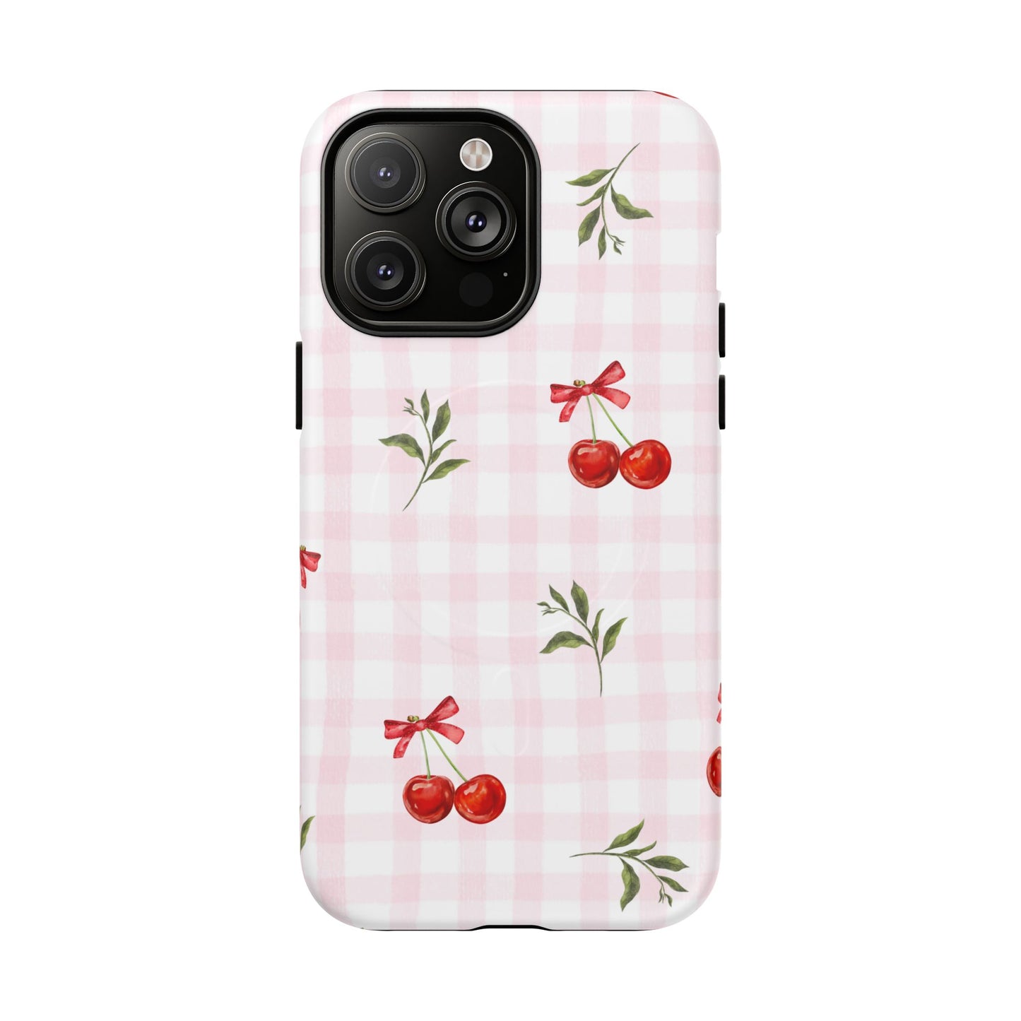 Cherry Pink Plaid MagSafe iPhone Case
