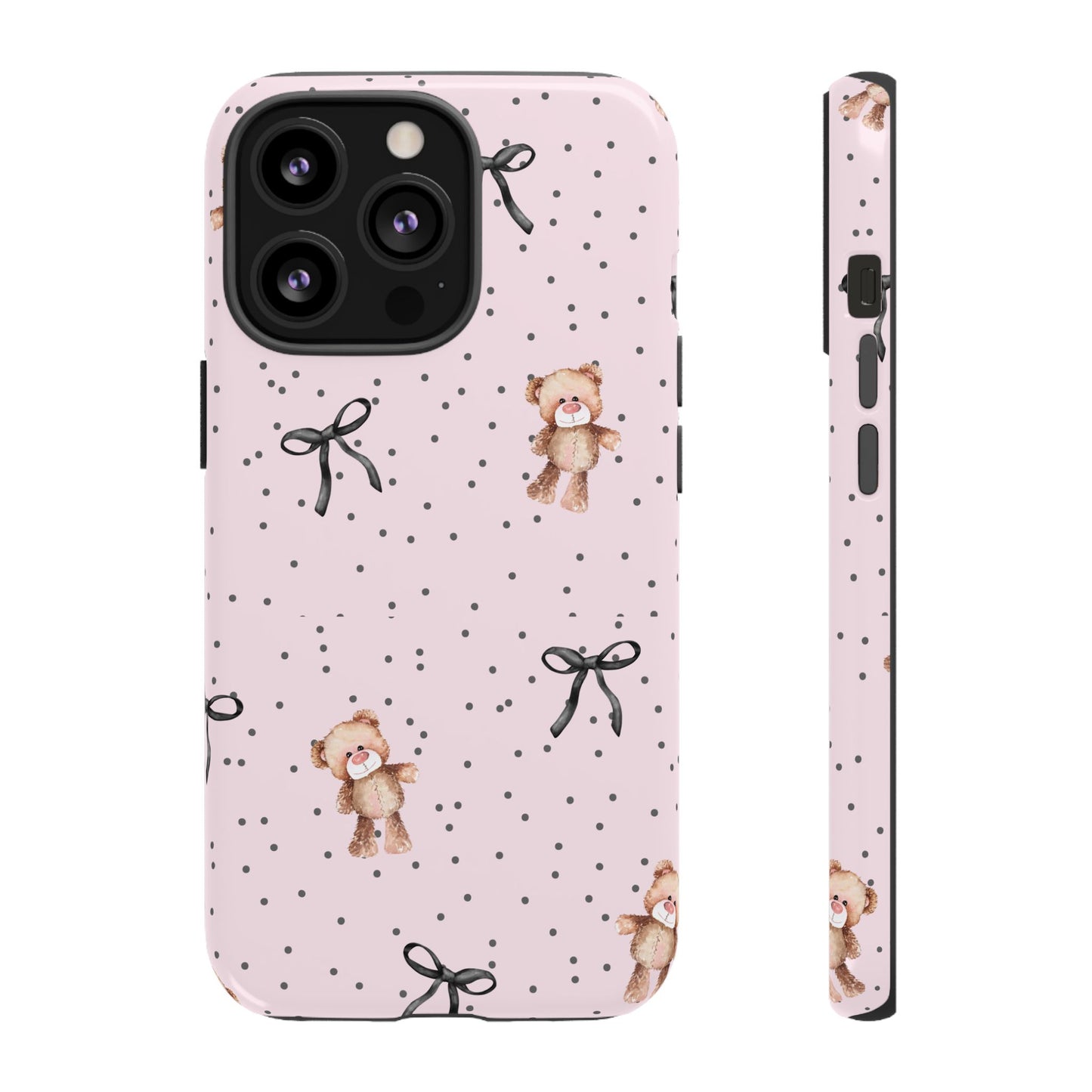 Teddy Bear Black Bow Pink Phone Case