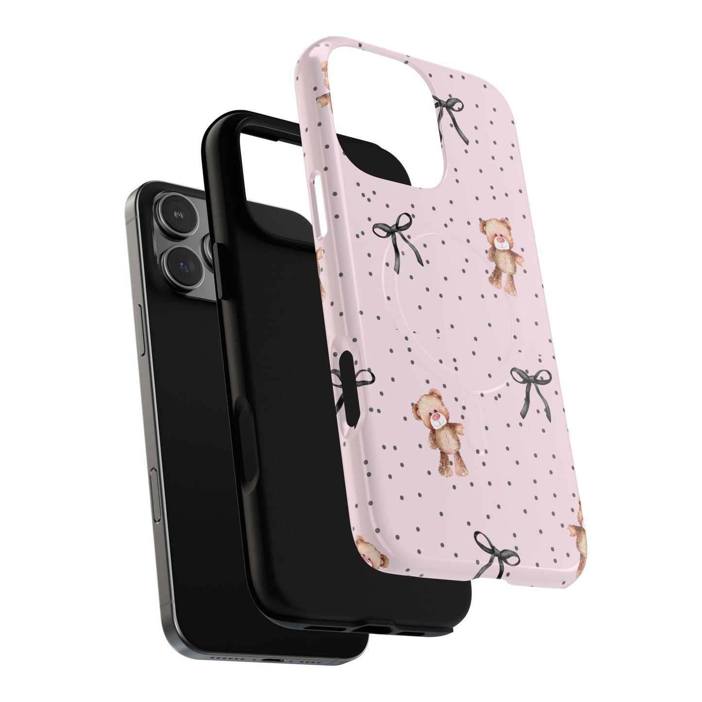 Teddy Bear Black Bow Pink MagSafe iPhone Case
