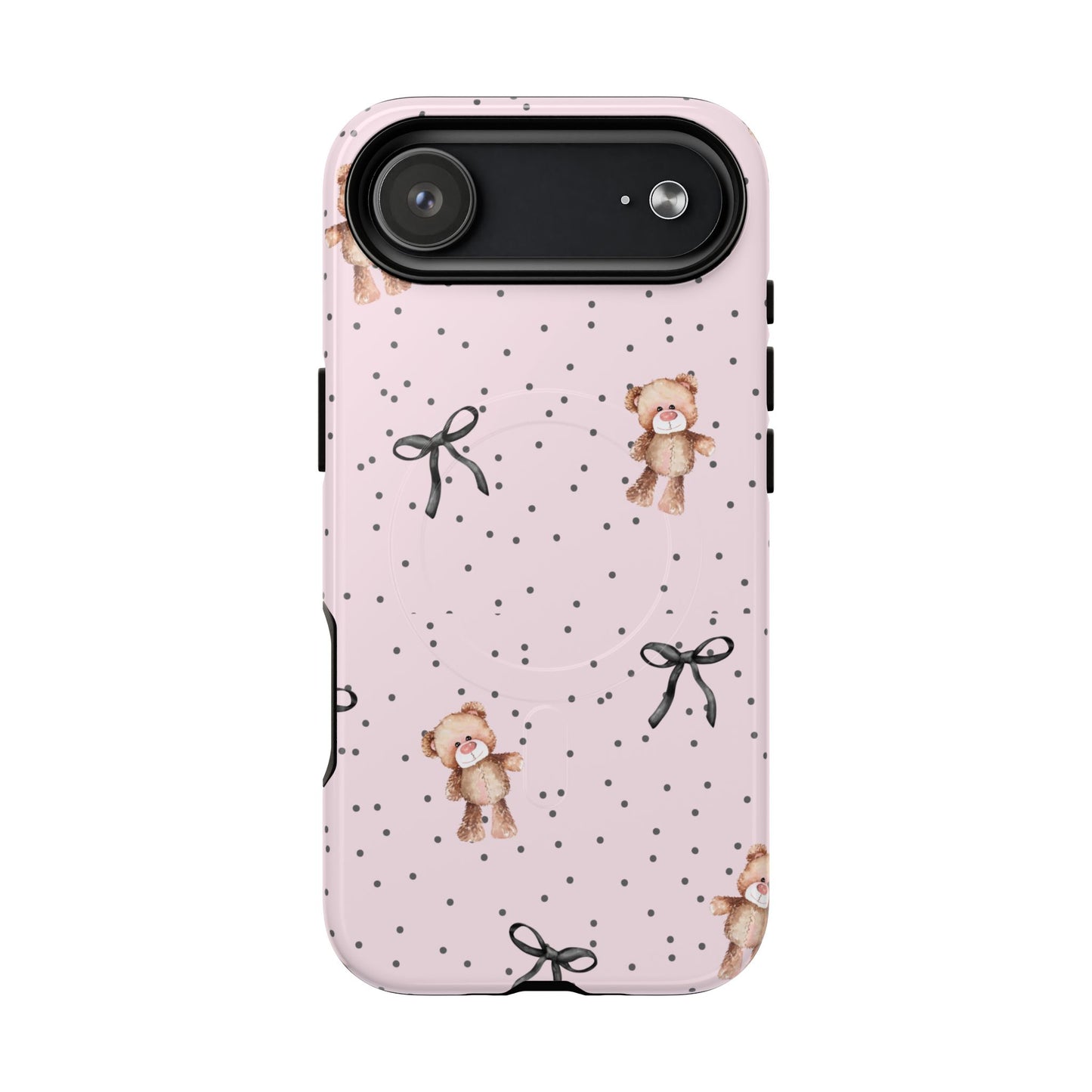 Teddy Bear Black Bow Pink MagSafe iPhone Case