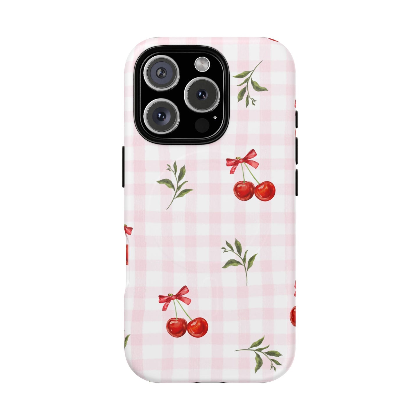 Cherry Pink Plaid MagSafe iPhone Case