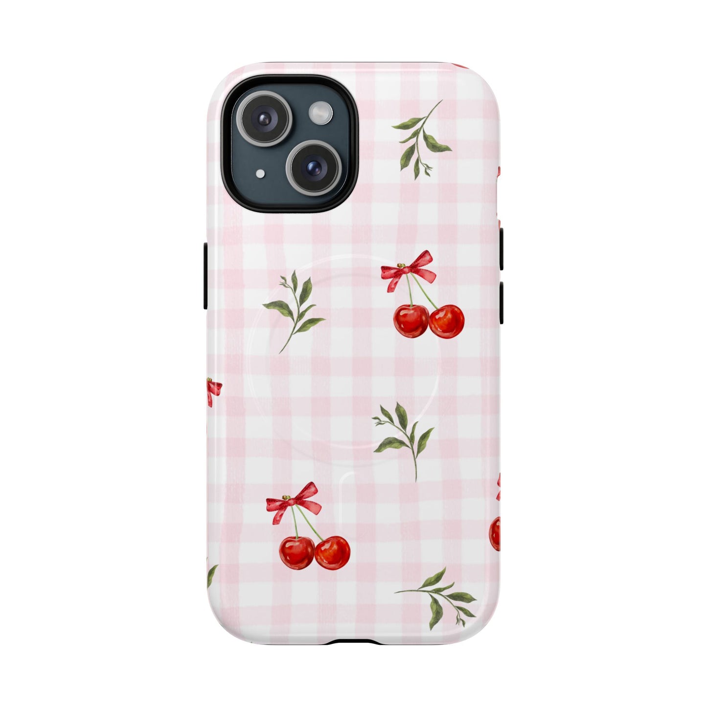 Cherry Pink Plaid MagSafe iPhone Case