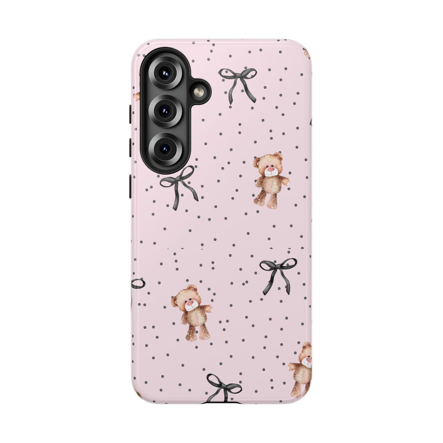 Teddy Bear Black Bow Pink Phone Case