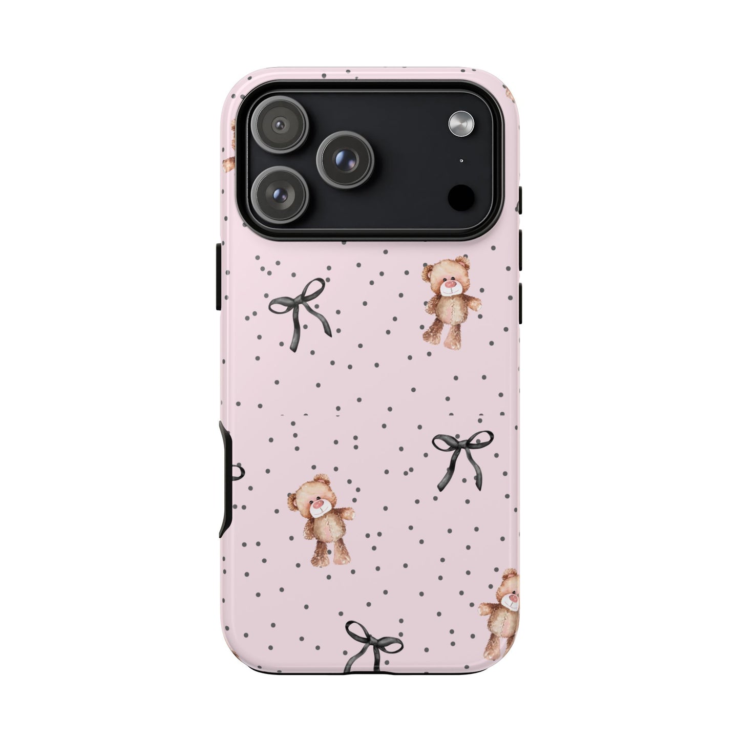 Teddy Bear Black Bow Pink Phone Case