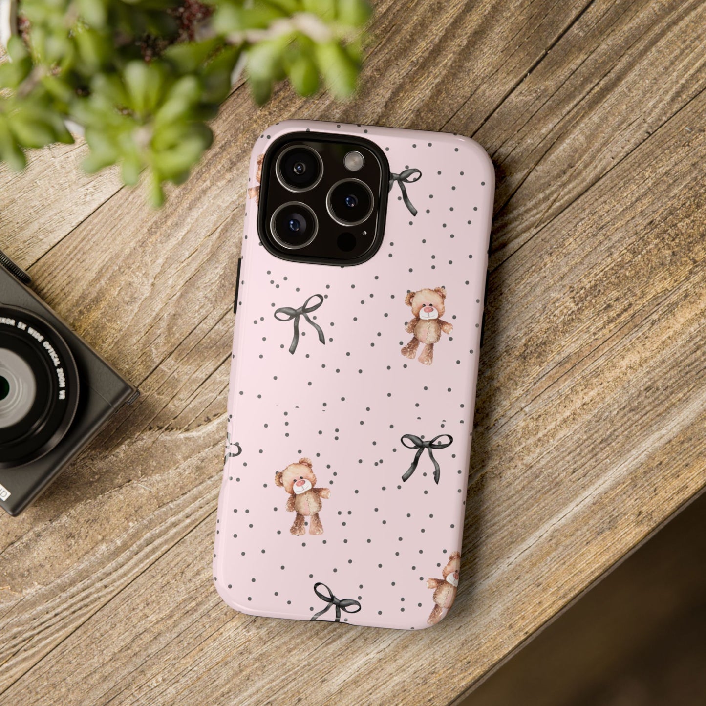 Teddy Bear Black Bow Pink Phone Case