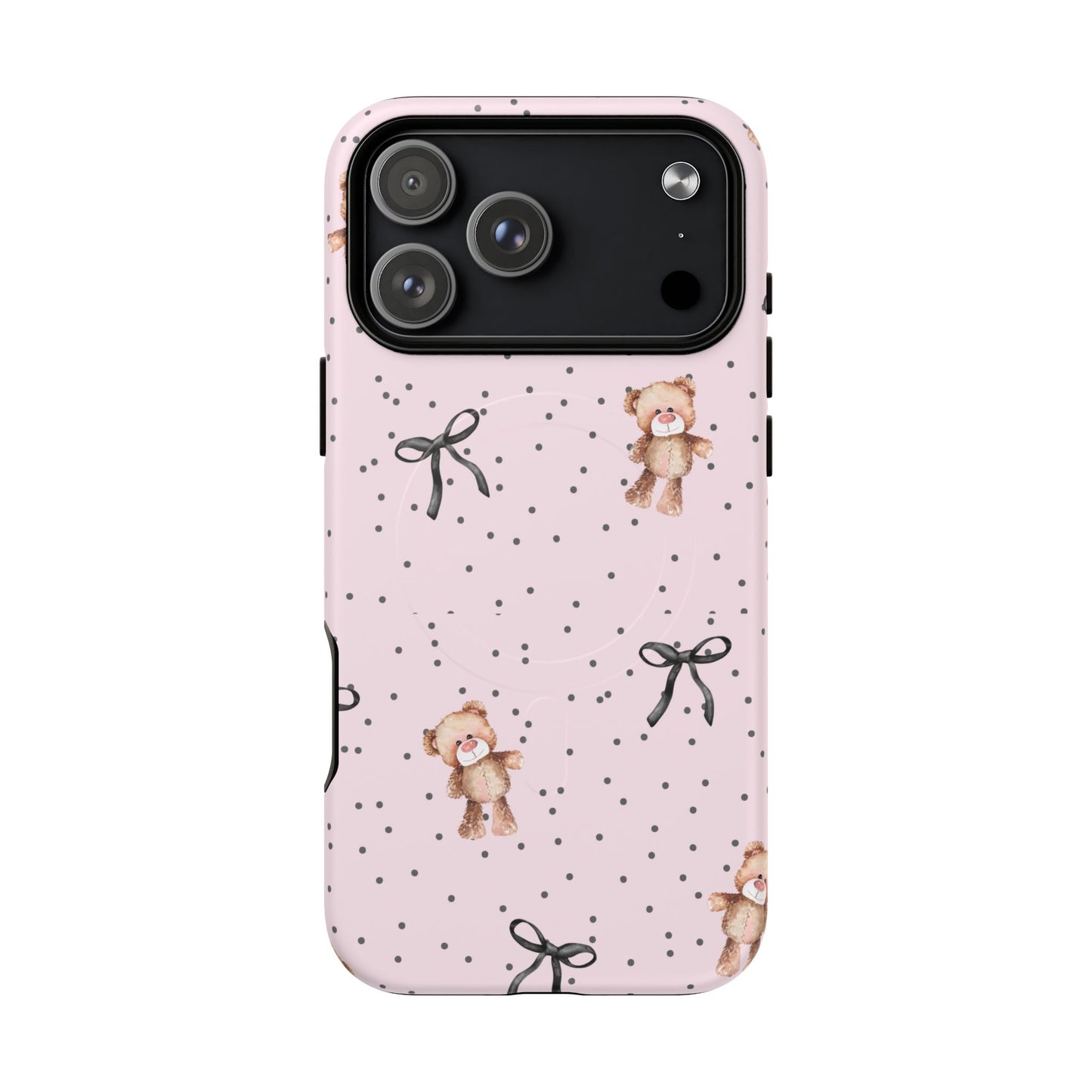 Teddy Bear Black Bow Pink MagSafe iPhone Case