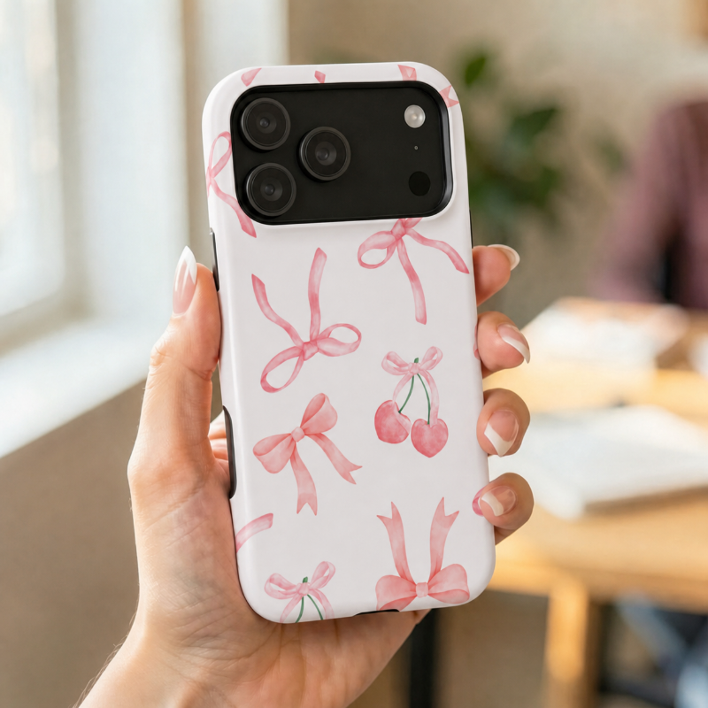 Pink Cherry Bow MagSafe Phone Case