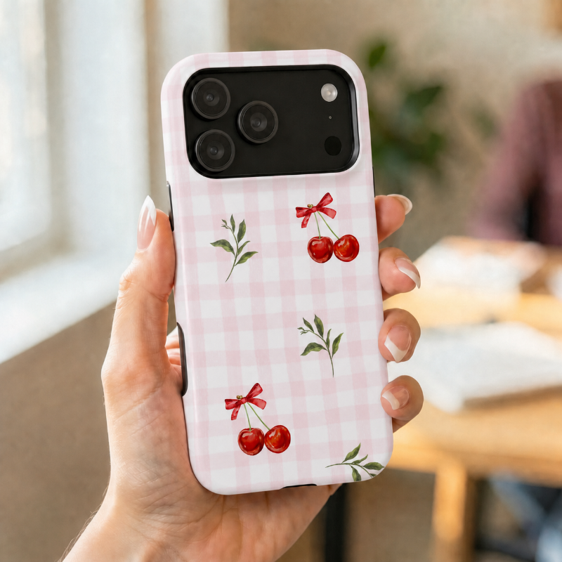 Cherry Pink Plaid MagSafe Phone Case