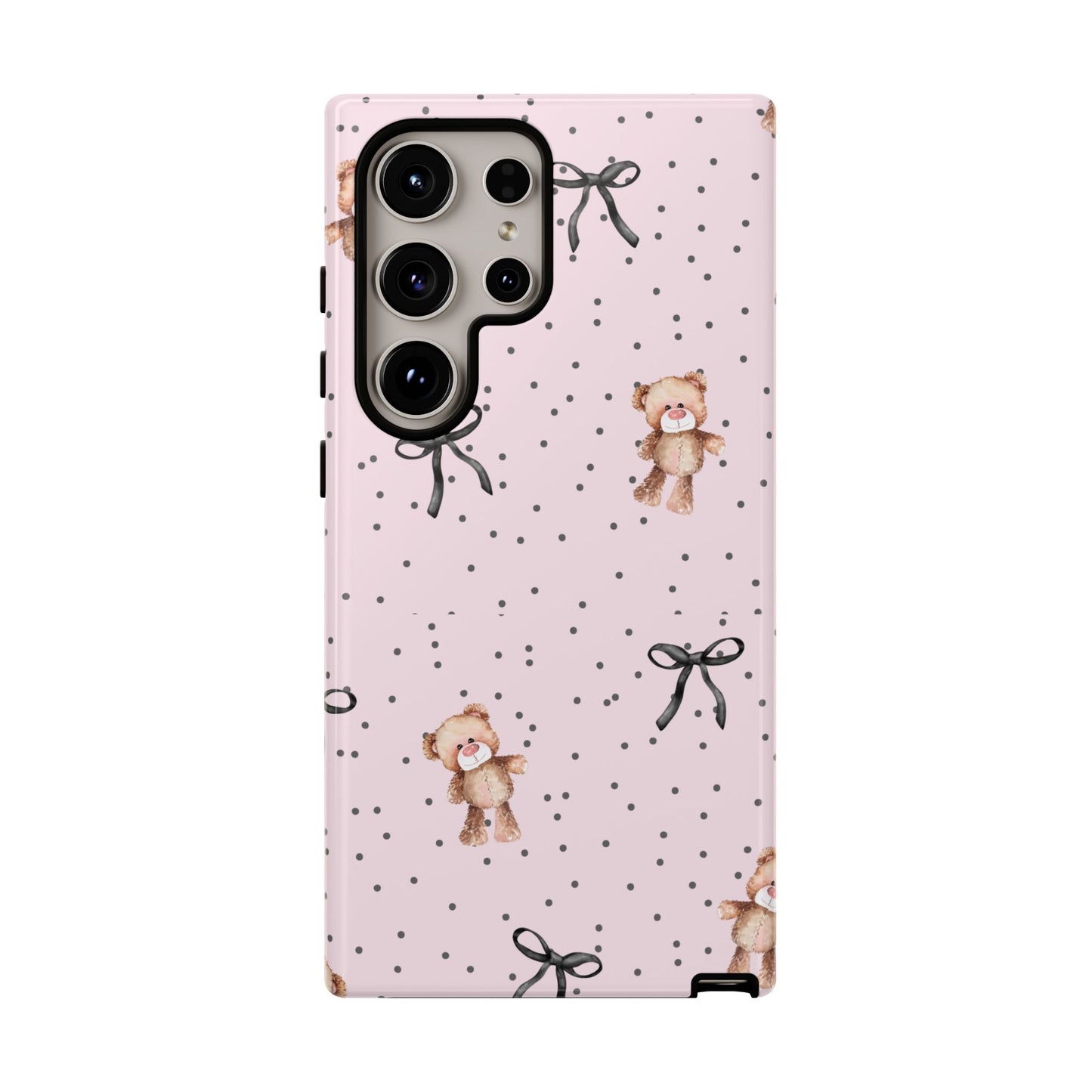 Teddy Bear Black Bow Pink Phone Case