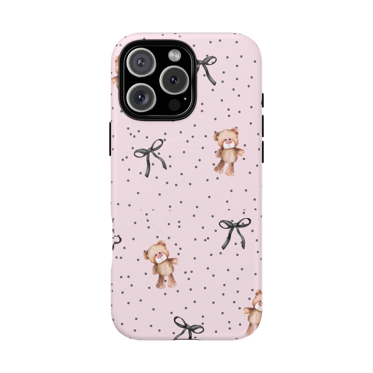 Teddy Bear Black Bow Pink MagSafe iPhone Case