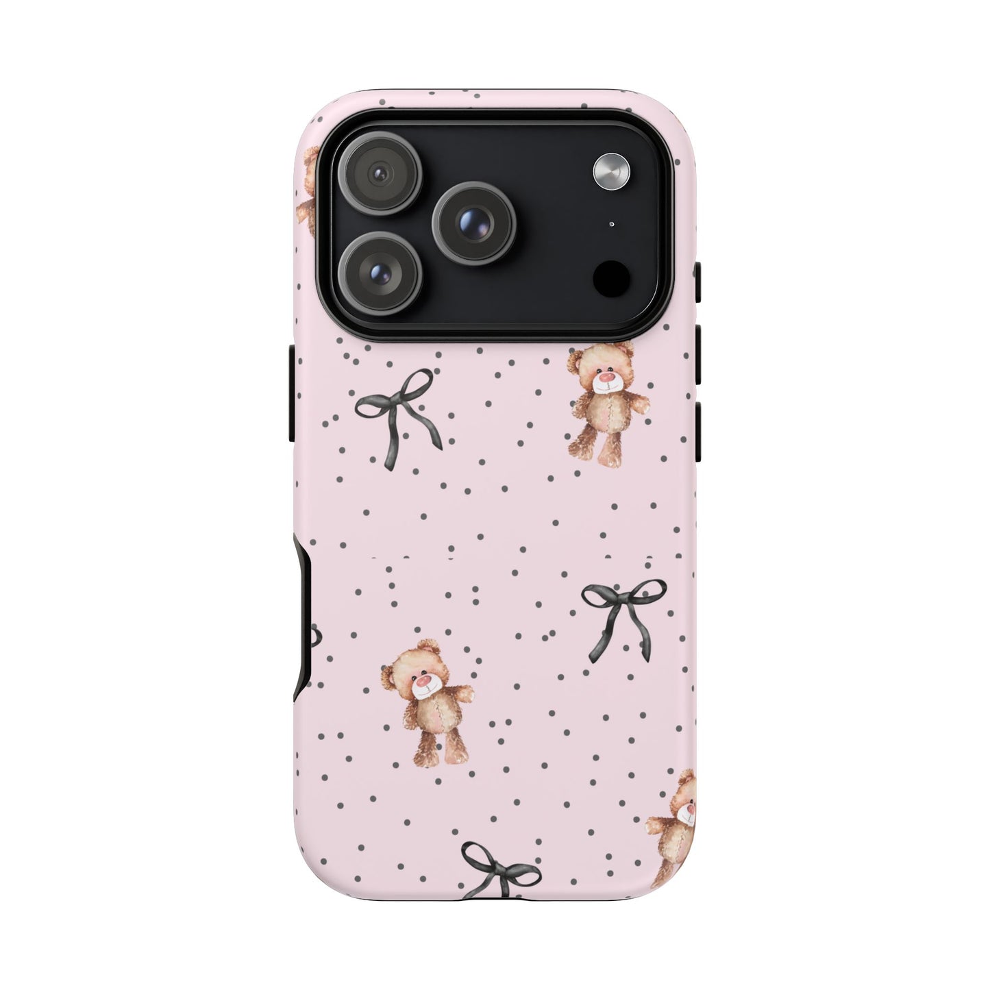 Teddy Bear Black Bow Pink Phone Case