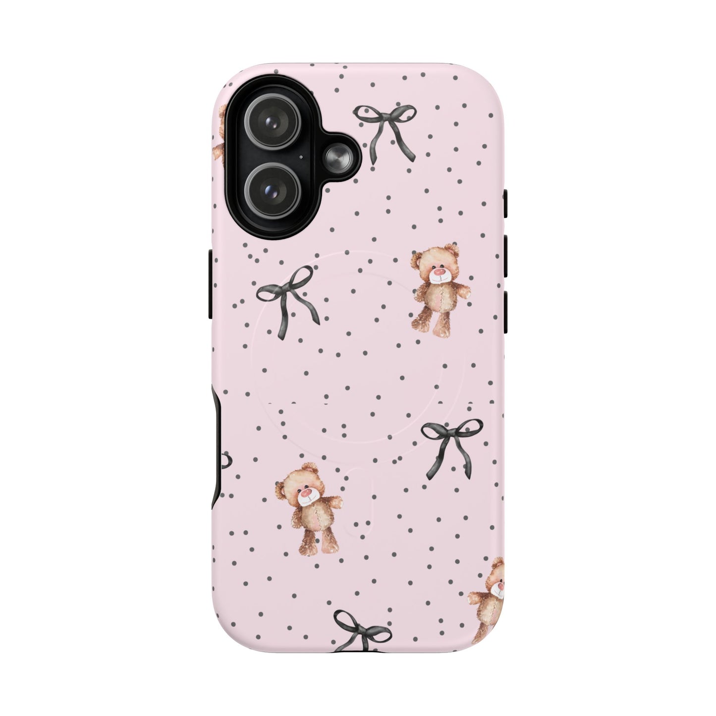Teddy Bear Black Bow Pink MagSafe iPhone Case