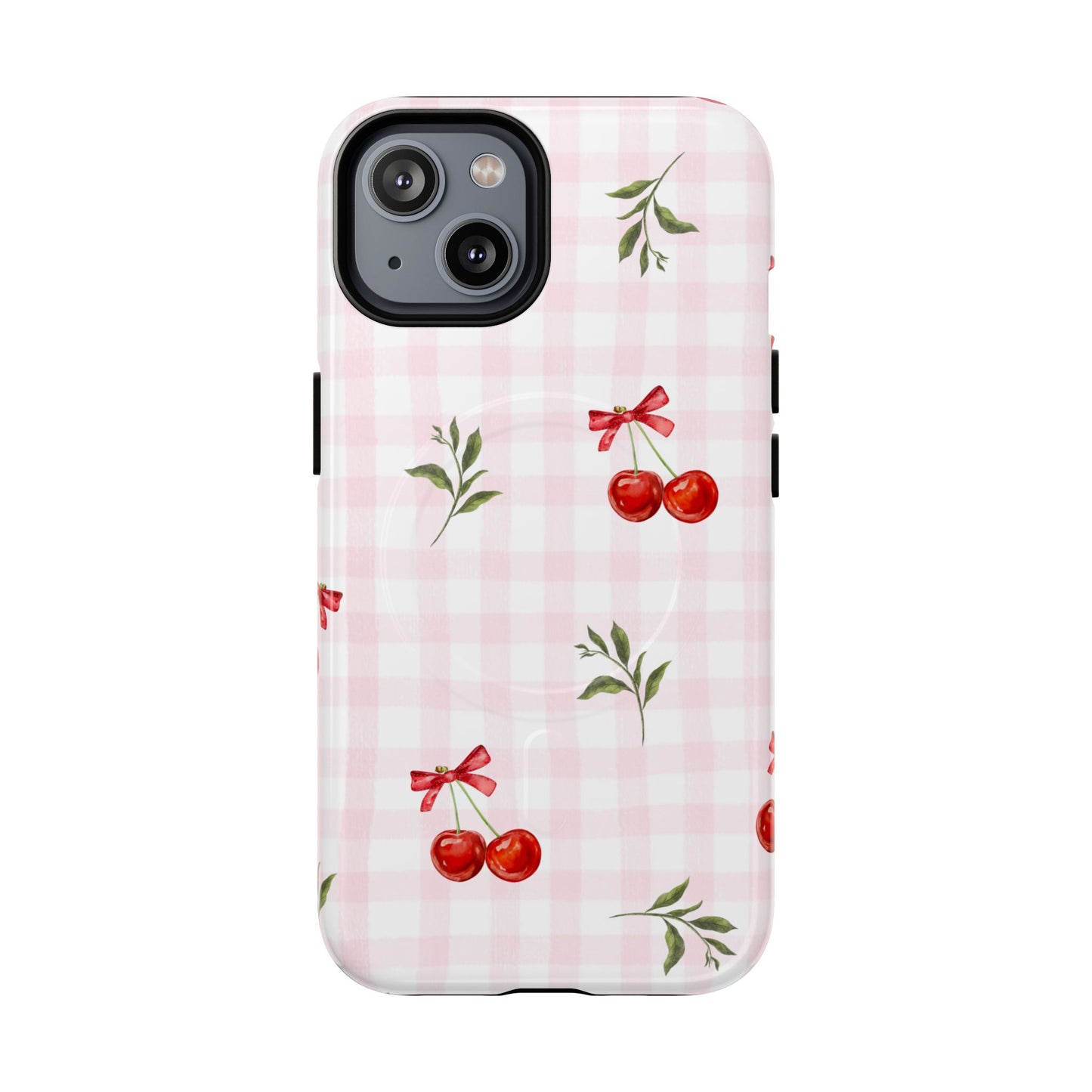 Cherry Pink Plaid MagSafe iPhone Case