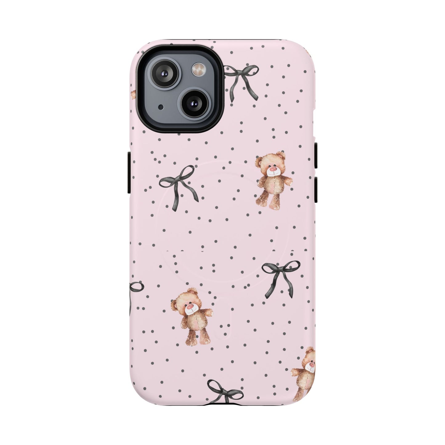 Teddy Bear Black Bow Pink MagSafe iPhone Case