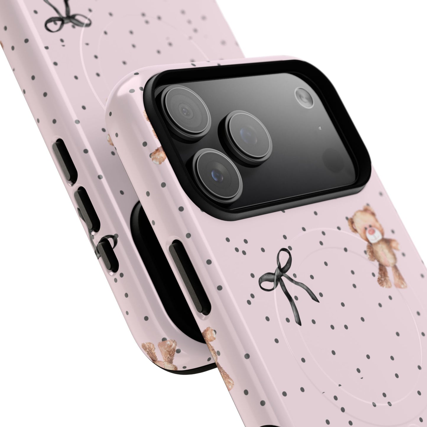 Teddy Bear Black Bow Pink MagSafe iPhone Case