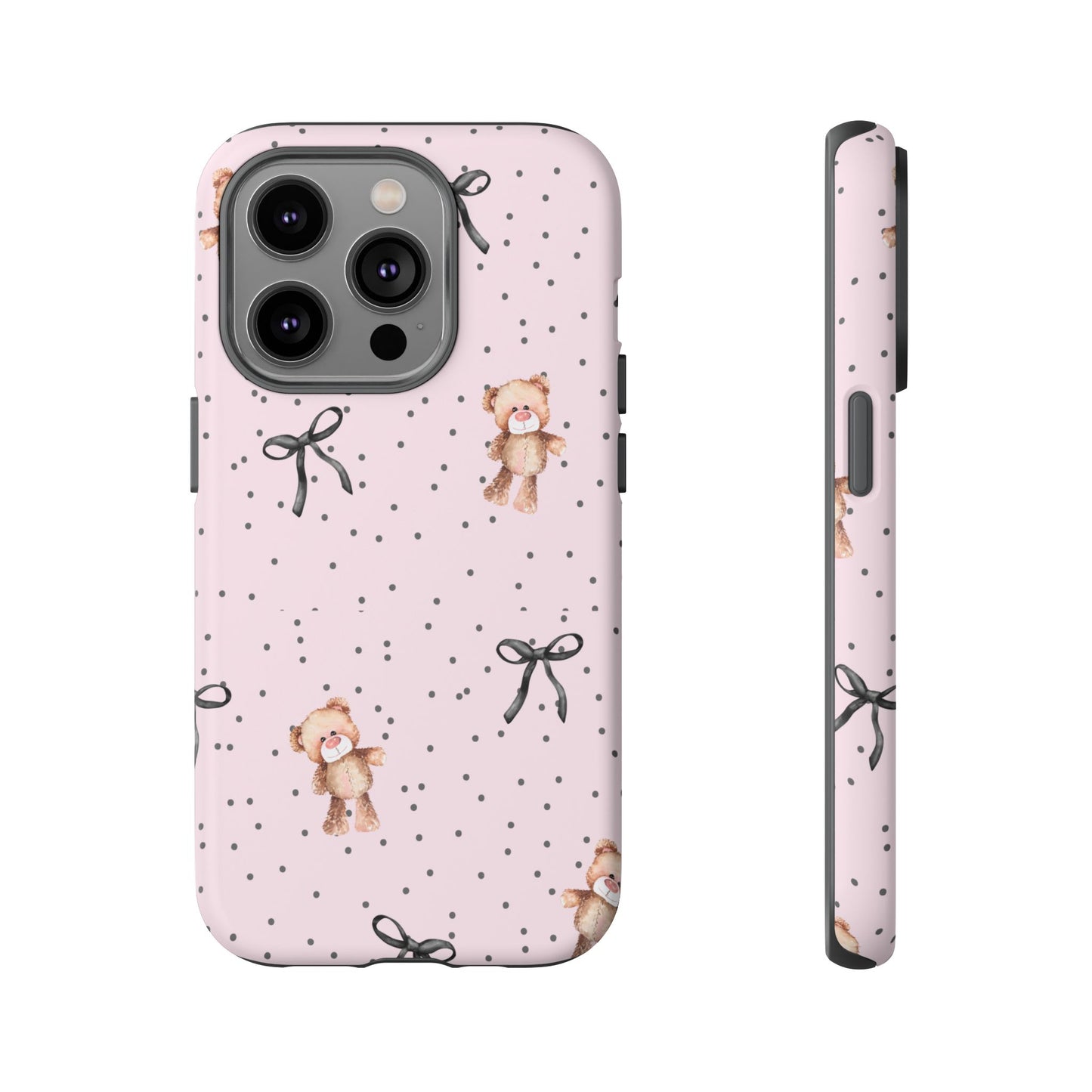 Teddy Bear Black Bow Pink Phone Case