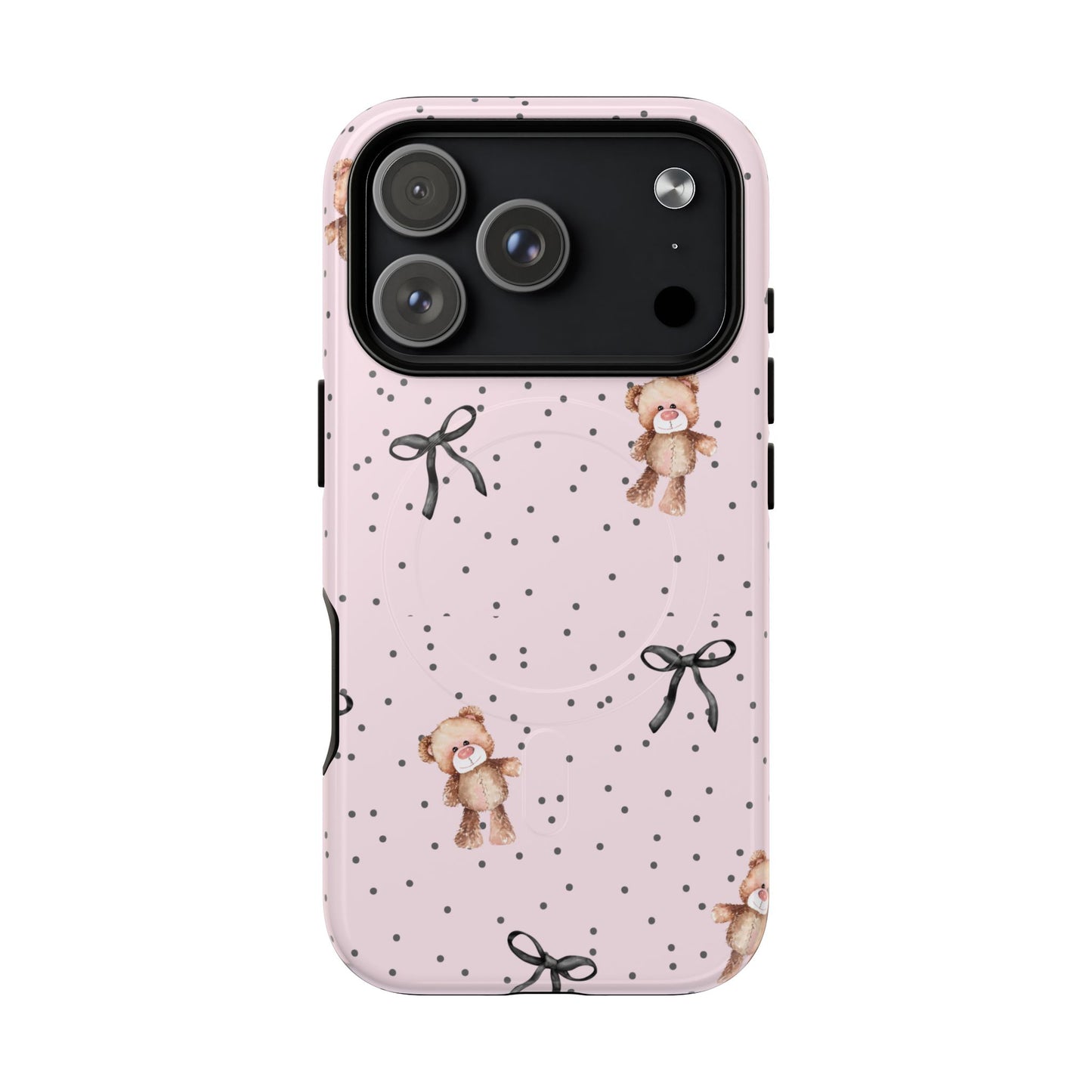Teddy Bear Black Bow Pink MagSafe iPhone Case