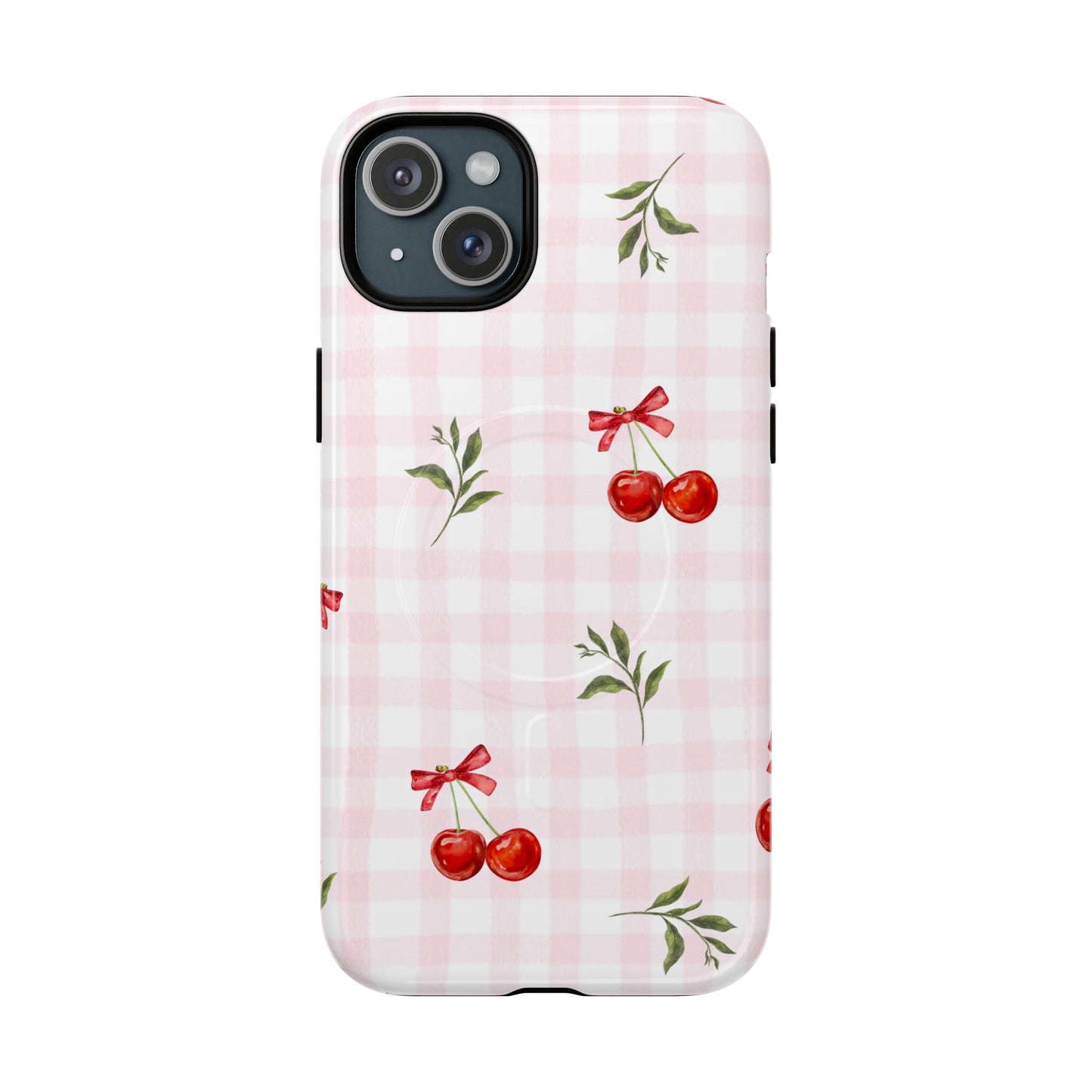 Cherry Pink Plaid MagSafe iPhone Case