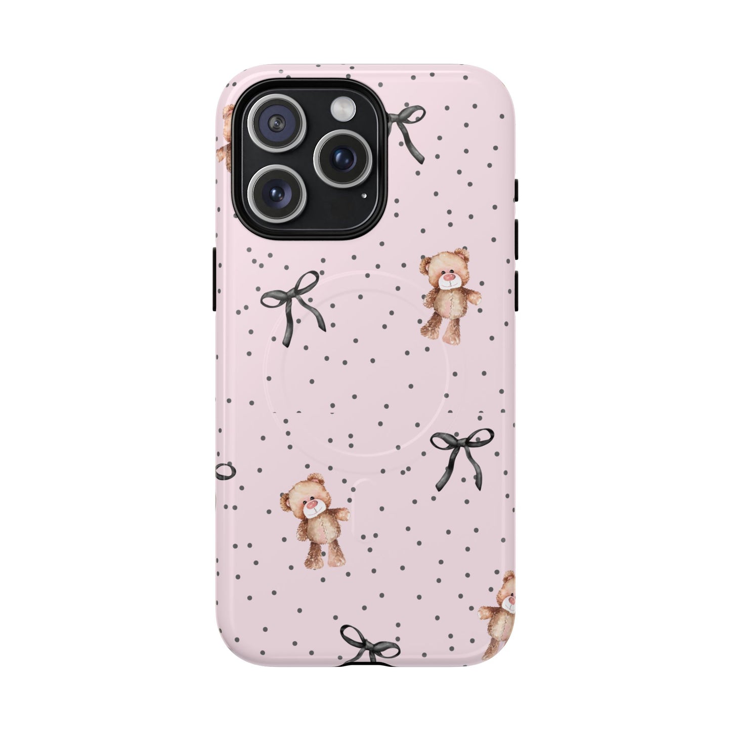 Teddy Bear Black Bow Pink MagSafe iPhone Case