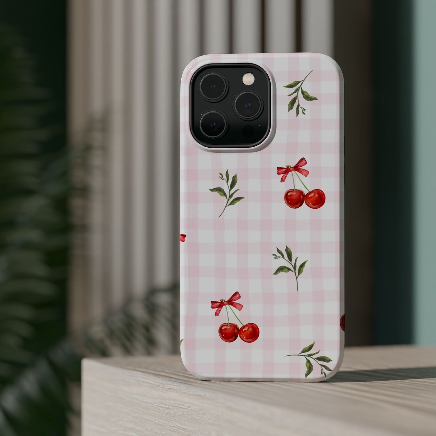 Cherry Pink Plaid MagSafe Phone Case
