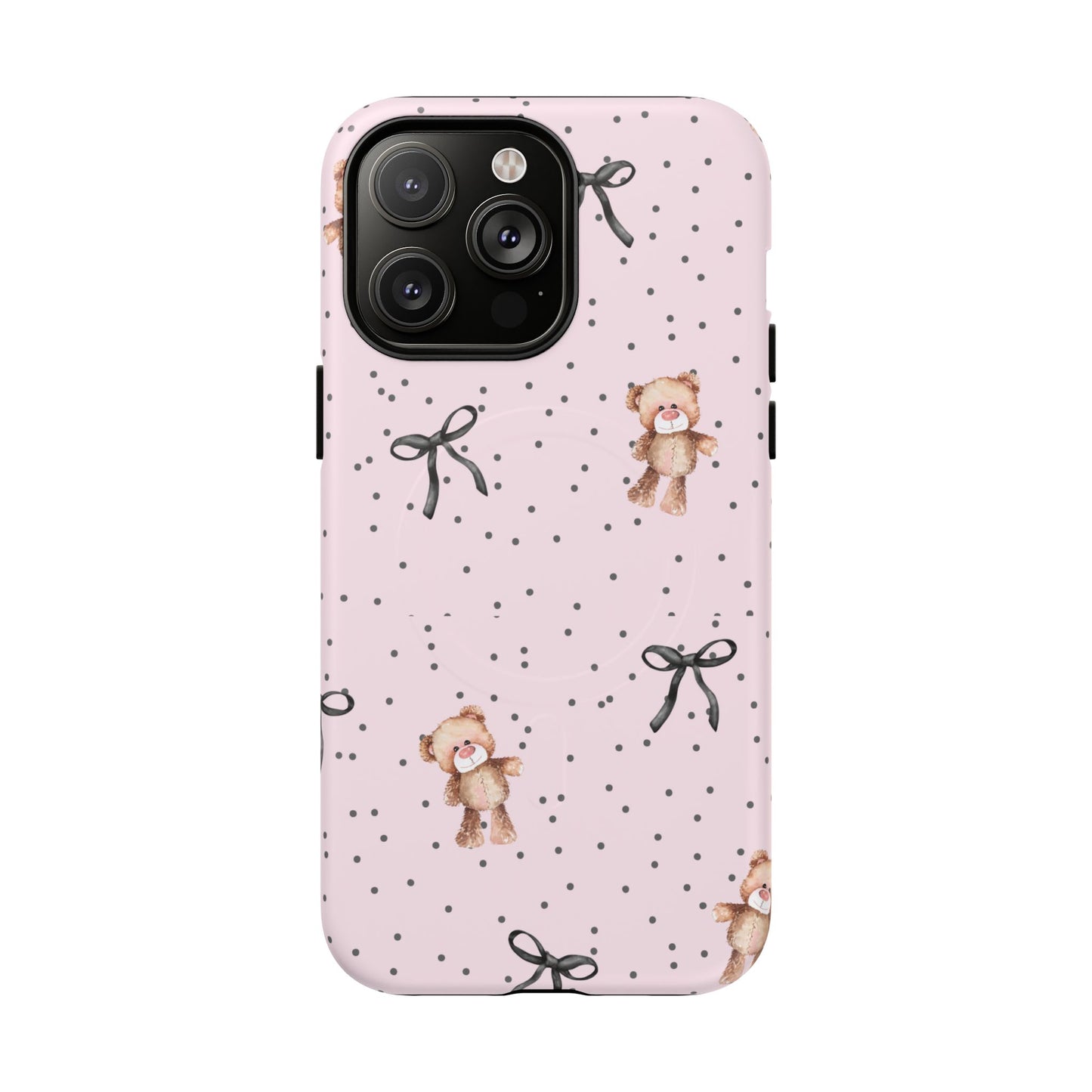 Teddy Bear Black Bow Pink MagSafe iPhone Case
