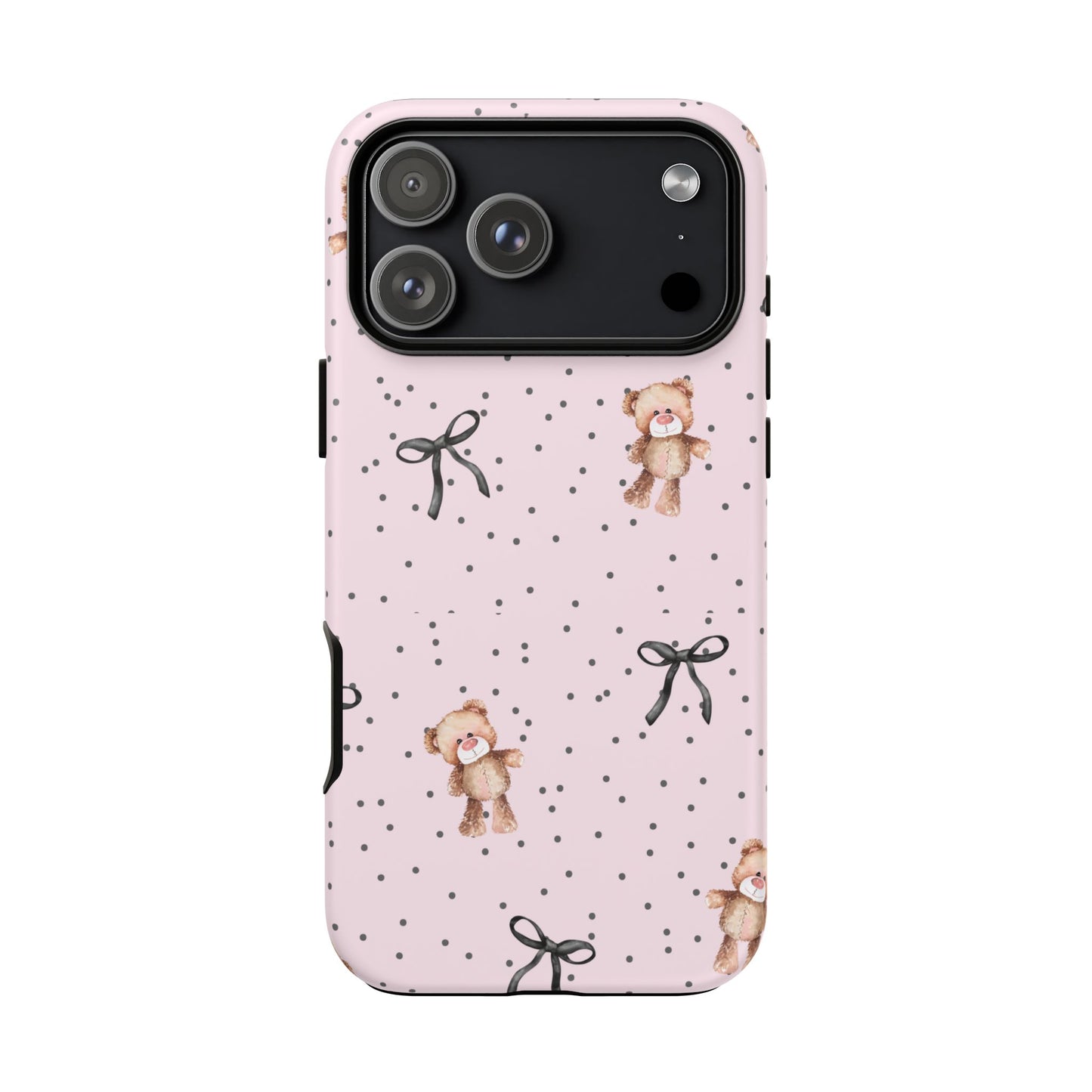 Teddy Bear Black Bow Pink Phone Case