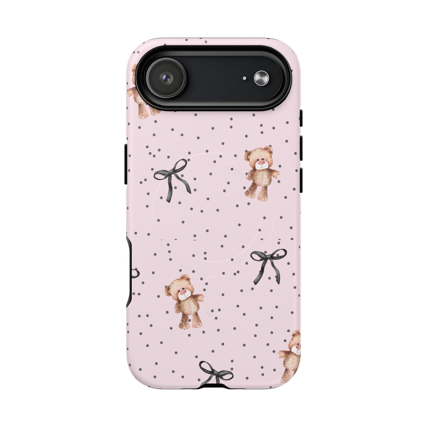 Teddy Bear Black Bow Pink MagSafe iPhone Case