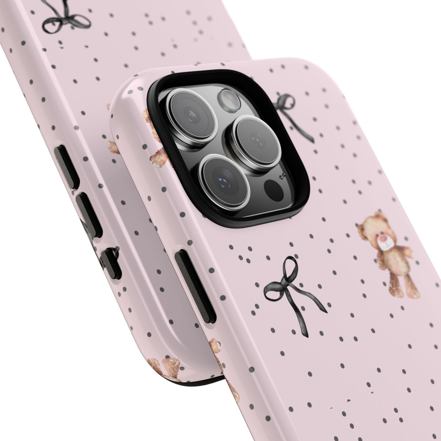 Teddy Bear Black Bow Pink Phone Case