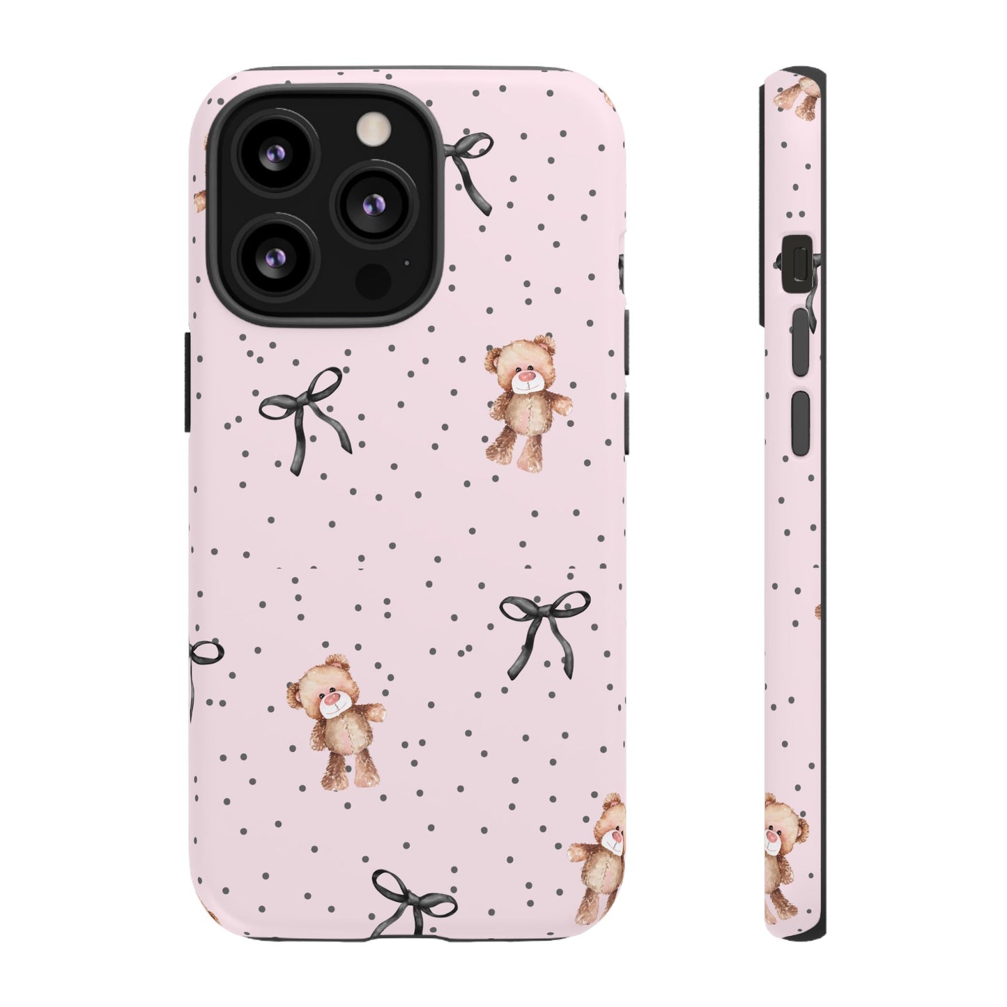Teddy Bear Black Bow Pink Phone Case