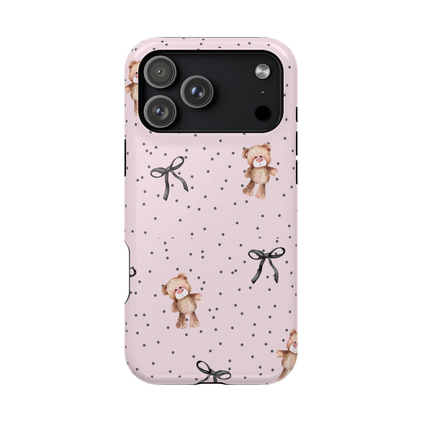 Teddy Bear Black Bow Pink MagSafe Phone Case