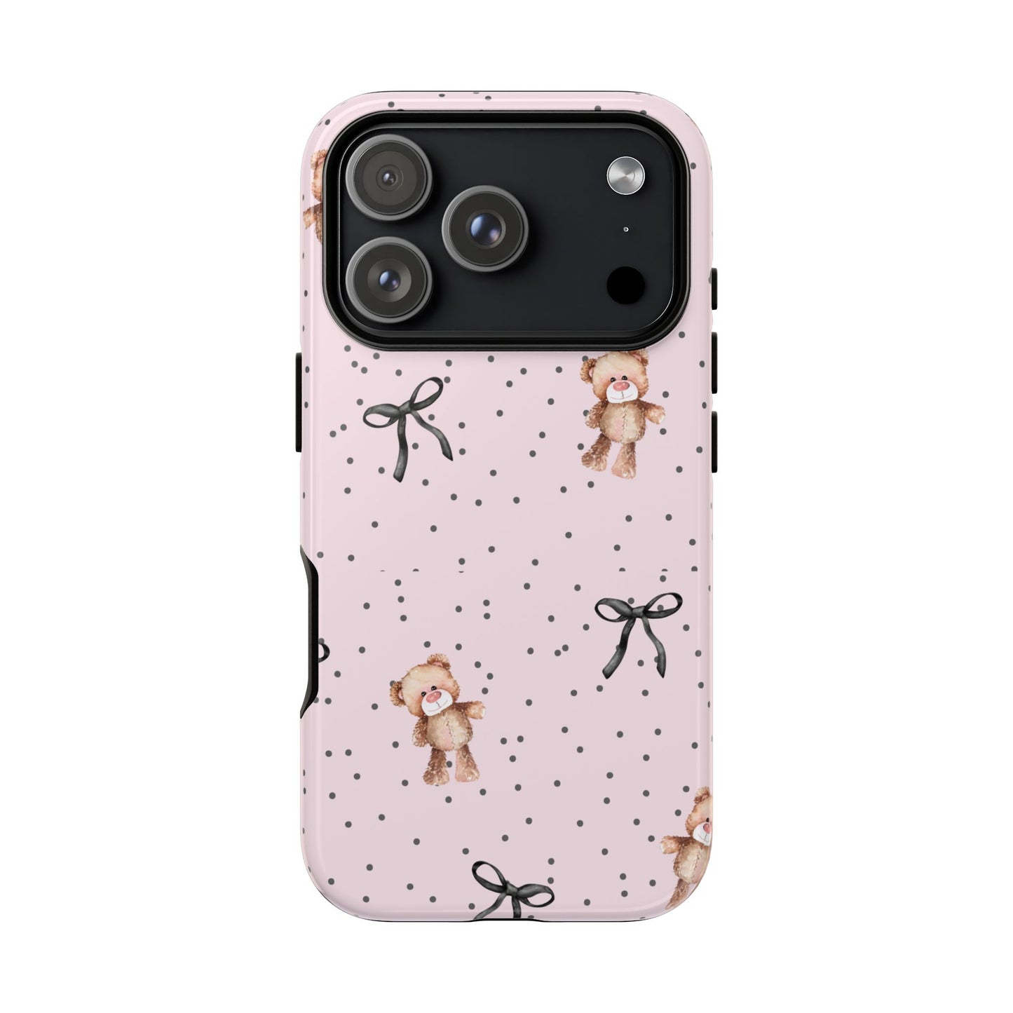 Teddy Bear Black Bow Pink Phone Case