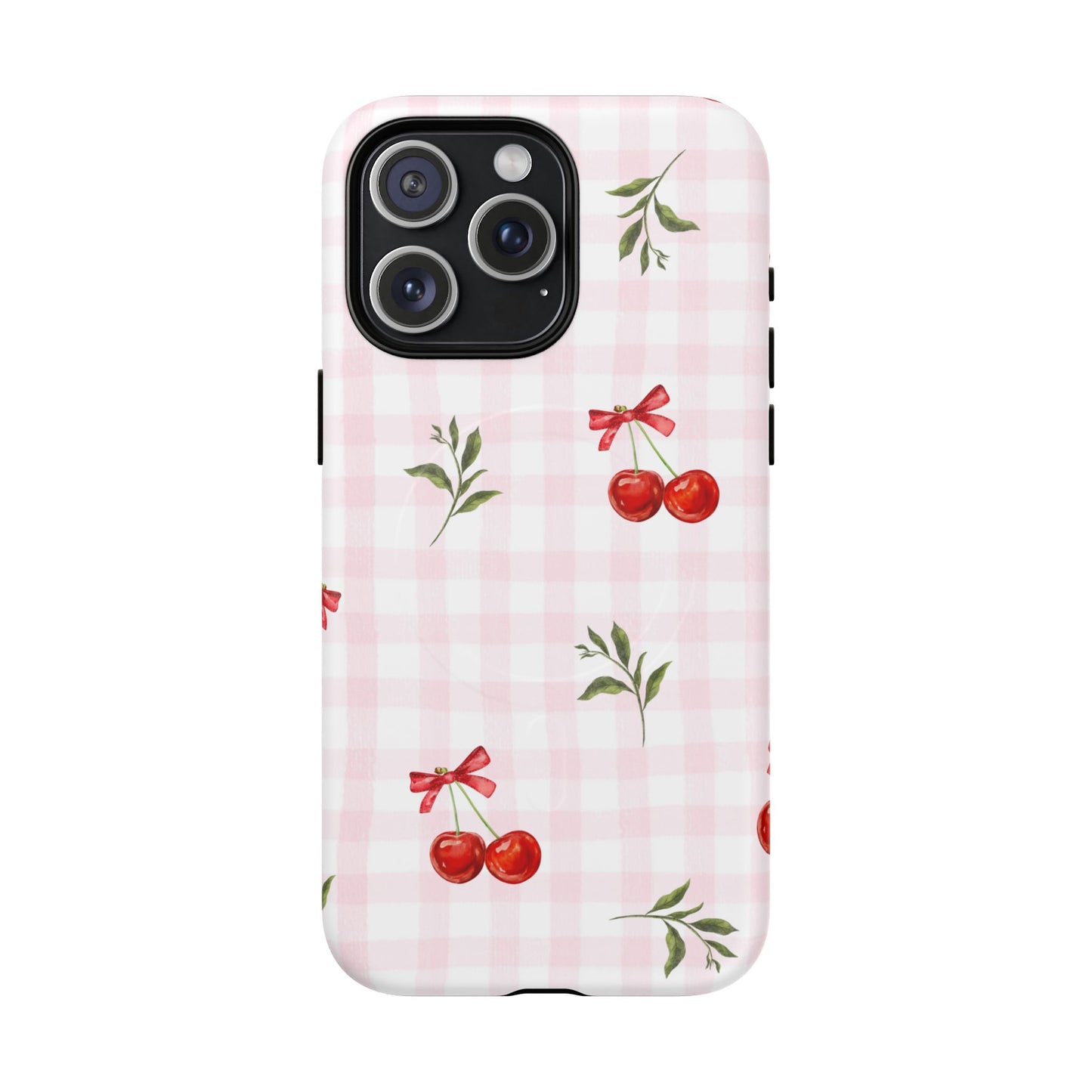 Cherry Pink Plaid MagSafe iPhone Case