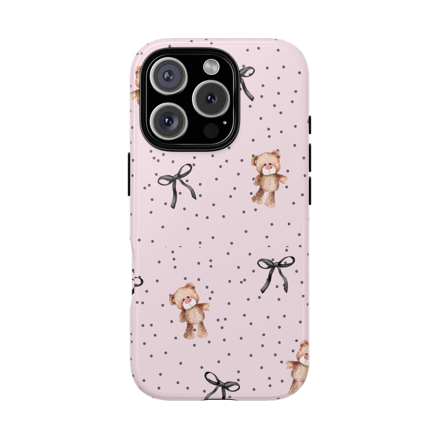 Teddy Bear Black Bow Pink Phone Case