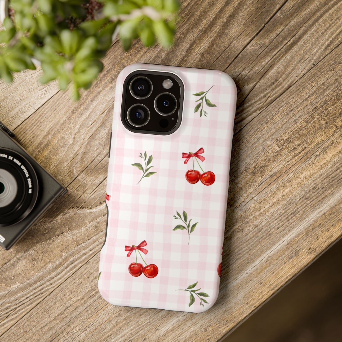 Cherry Pink Plaid MagSafe Phone Case