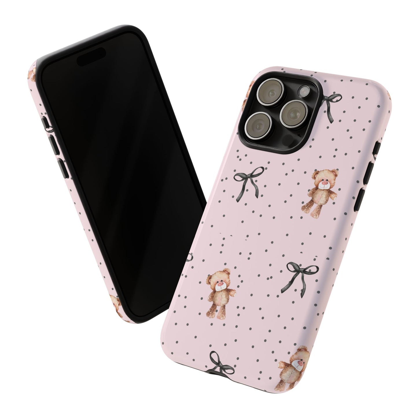 Teddy Bear Black Bow Pink Phone Case