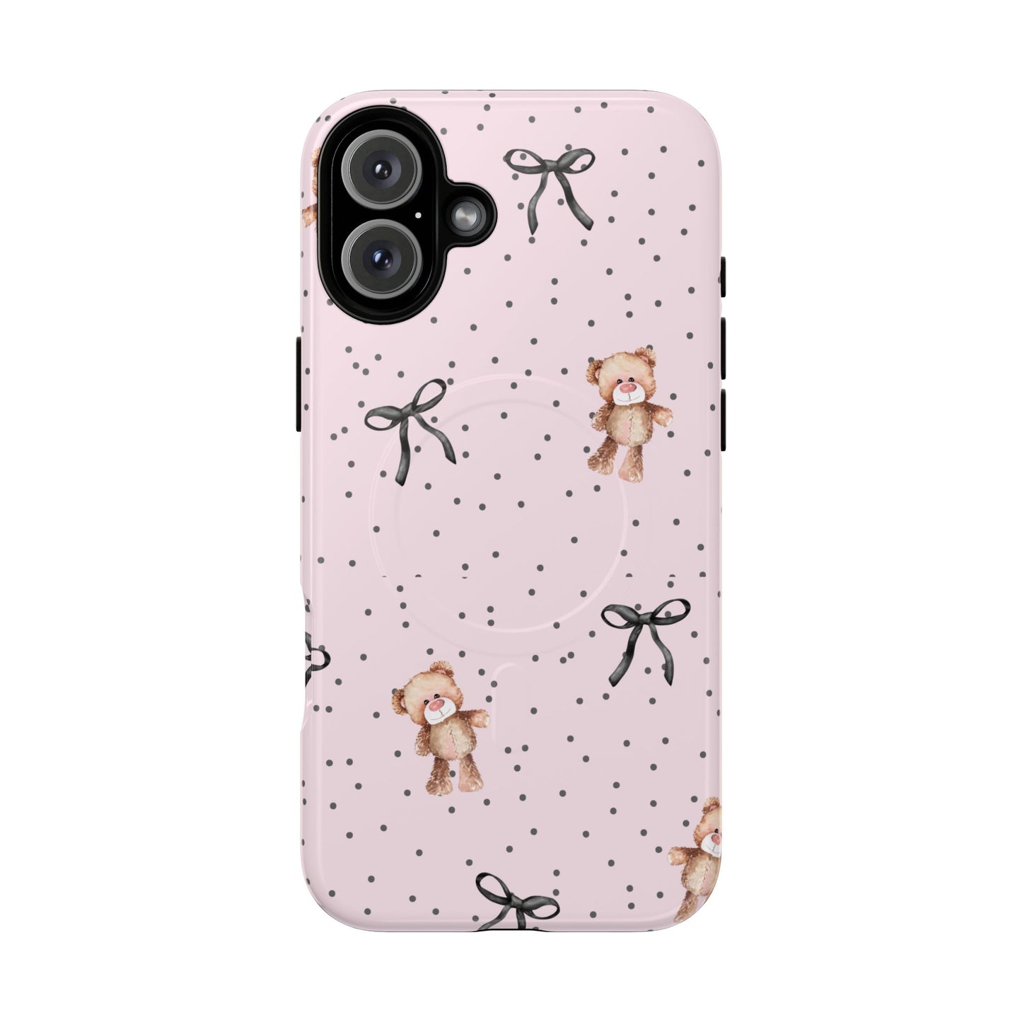 Teddy Bear Black Bow Pink MagSafe iPhone Case