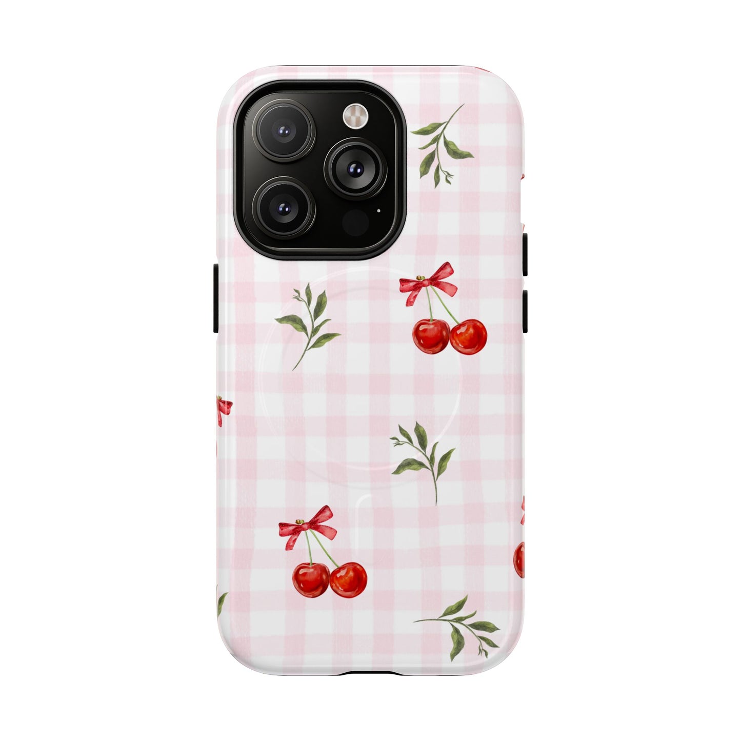 Cherry Pink Plaid MagSafe iPhone Case