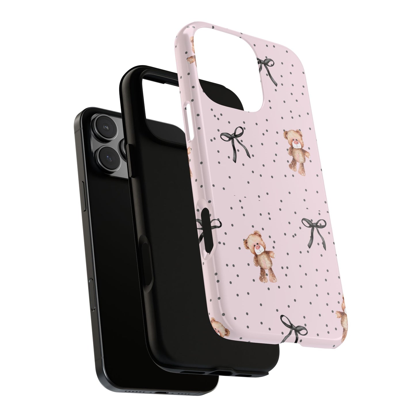 Teddy Bear Black Bow Pink Phone Case